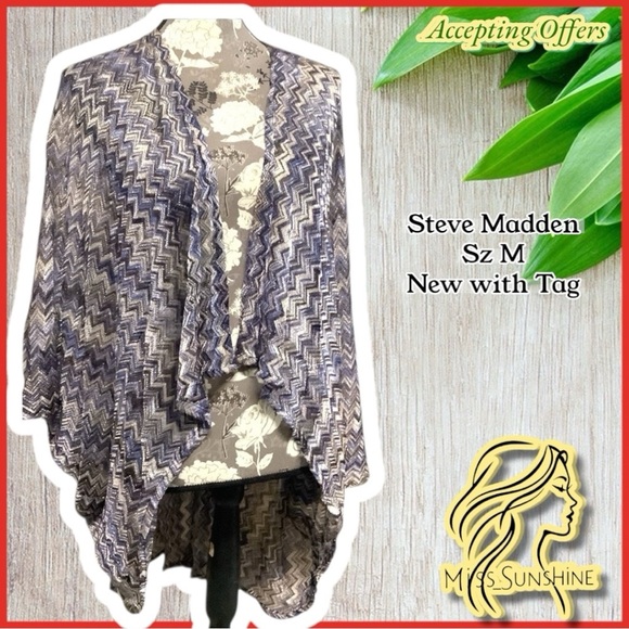 Steve Madden NEW - Sz M - over shoulder duster w/ sleeves - cover up - zigzag - Picture 1 of 6